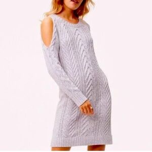 Gray Cable Knit Cold Shoulder Sweater Dress